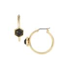 Worthington Black Faceted Stone Gold-tone Small Hoop Earrings