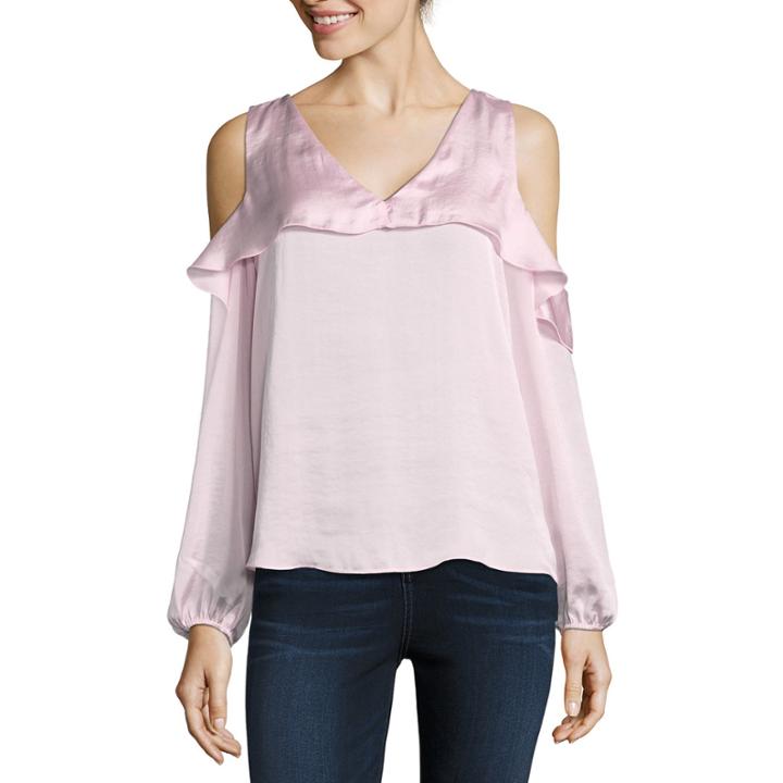 Libby Edelman Long Sleeve Cold Shoulder Ruffle Top