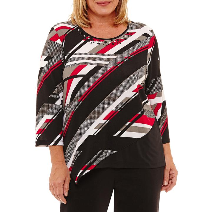 Alfred Dunner Talk Of The Town Diagonal Stripe T-shirt- Plus
