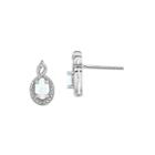 Diamond Accent Oval White Opal Sterling Silver Stud Earrings
