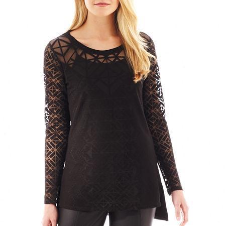 Nicole By Nicole Miller Long-sleeve Burnout Top
