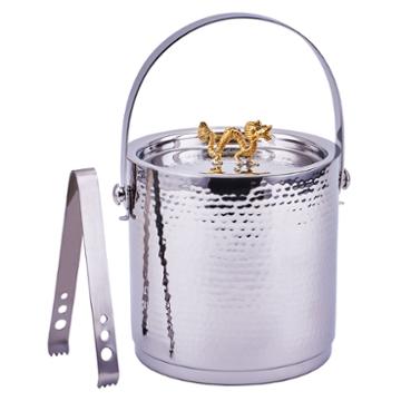 Old Dutch Dragon Handle Hammered Ice Bucket With Lid And Ice Tong