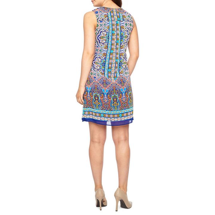 Rabbit Rabbit Rabbit Design Sleeveless Bordered Shift Dress