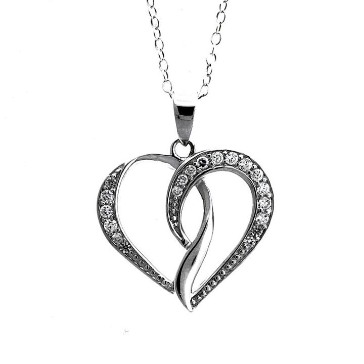 Diamonart Womens 1/3 Ct. T.w. White Cubic Zirconia Heart Pendant Necklace