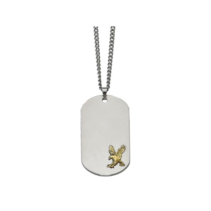 Mens Stainless Steel Gold Ion-plated Eagle Dog Tag Pendant