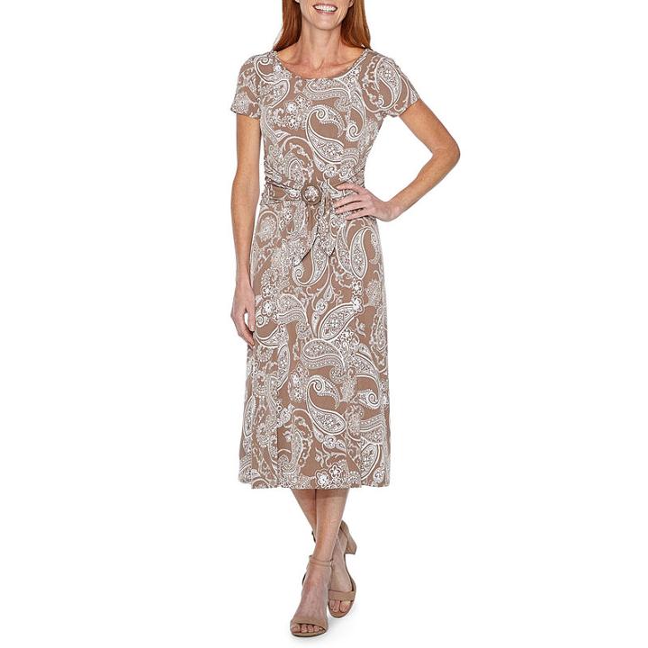 Perceptions Short Sleeve Puff Print Paisley Fit & Flare Dress