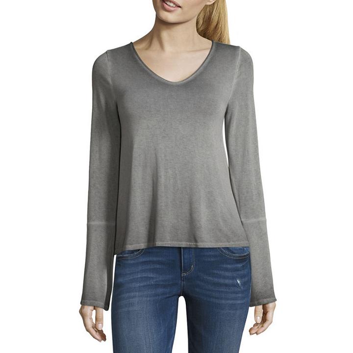 Arizona 3/4 Sleeve V Neck Knit Blouse-juniors