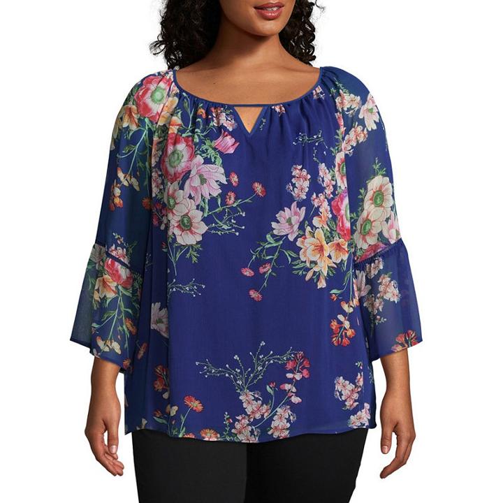 Alyx Bell Sleeve Floral Peasant Top - Plus