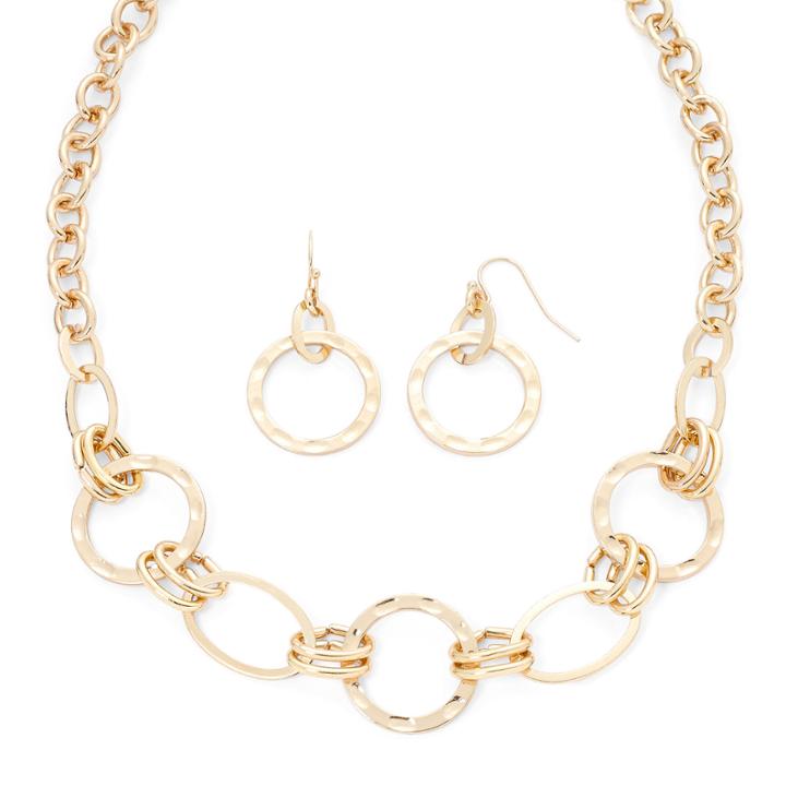 Liz Claiborne Hammered Gold-tone Necklace And Earring Set