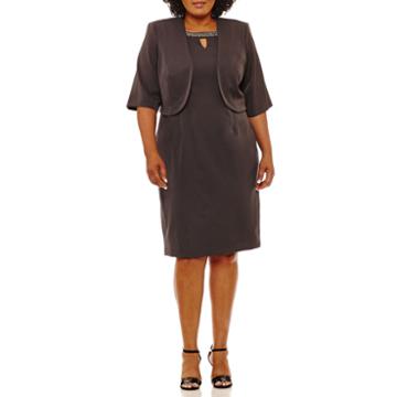 Maya Brooke Sleeveless Beaded Jacket Dress-plus