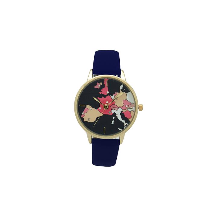 Olivia Pratt World Map Print Dial Womens Blue Strap Watch-16624navy