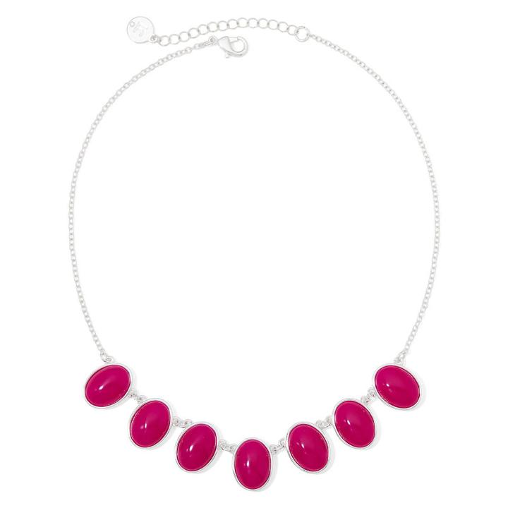 Liz Claiborne Magenta Stone Silver-tone Collar Necklace
