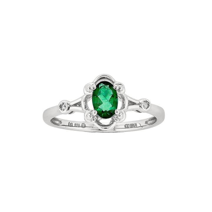 Womens Diamond Accent Lab Created Green Emerald Sterling Silver Delicate Ring
