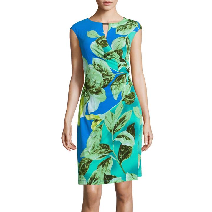Ronni Nicole Cap-sleeve Floral-print Keyhole Sheath Dress