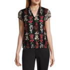 Liz Claiborne Cap Sleeve Embroidered Bubble Hem Top-womens