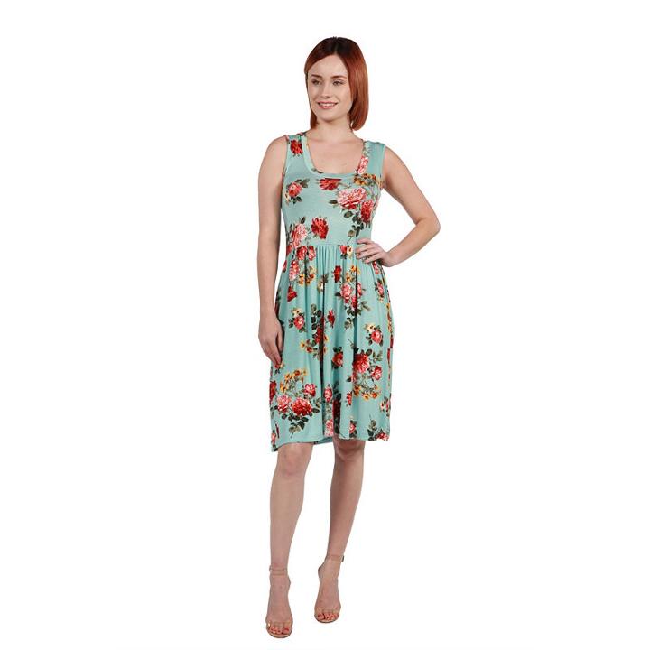 24seven Comfort Apparel Nicole Green Floral Dress