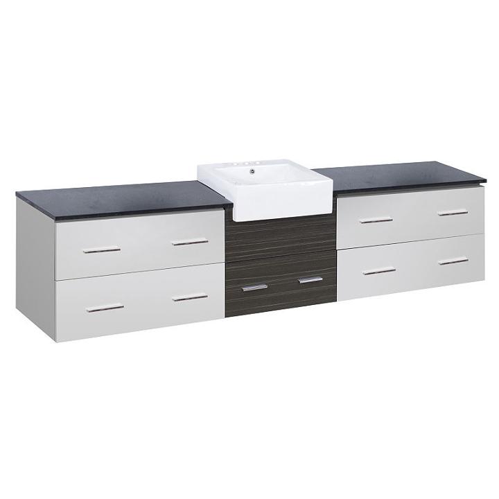 96.25-in. W Wall Mount White-dawn Grey Vanity Setfor 3h4-in. Drilling Black Galaxy Top