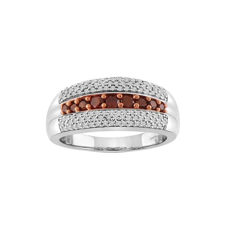 3/4 Ct. T.w. White & Color-enhanced Red Diamond Sterling Silver Ring