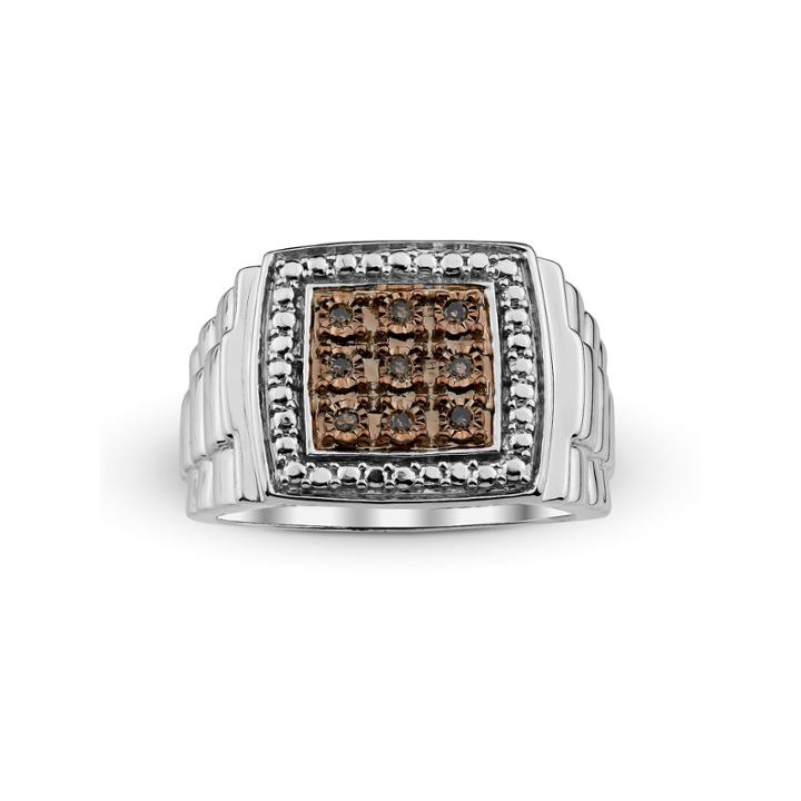 Mens 1/10 Ct. T.w. Color-enhanced Champagne Diamond Sterling Silver Ring