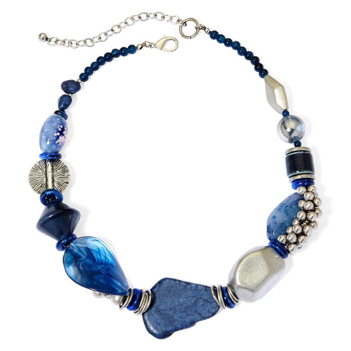 Aris By Treska Birmingham Blue Bead Silver-tone Chunky Necklace