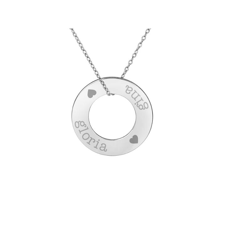 Personalized Sterling Silver 26mm Circle Couple's Name Pendant Necklace