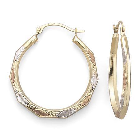 14k Gold Tri-tone Aztec Hoop Earrings
