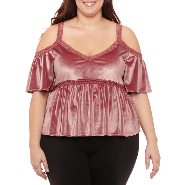 City Streets Cold Shoulder Velvet Blouse-plus