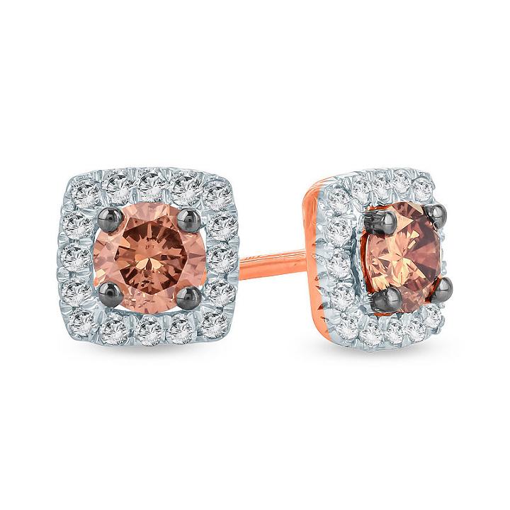 1/2 Ct. T.w. Multi Color Diamond 10k Gold 5.8mm Stud Earrings