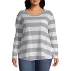 A.n.a Long Sleeve Stripe Pocket T-shirt - Plus