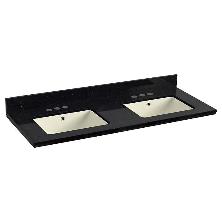 47.5-in. W 18.25-in. D Quartz Top With Backsplashin Black Galaxy Color For 3h4-in. Faucet - Biscuitum Sink