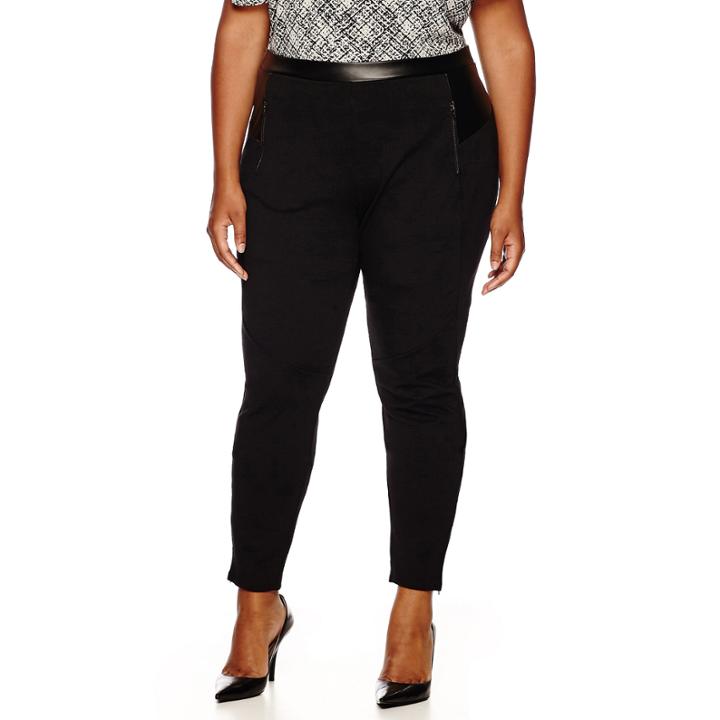 Worthington Zip-pocket Ponte Pleather Leggings - Plus