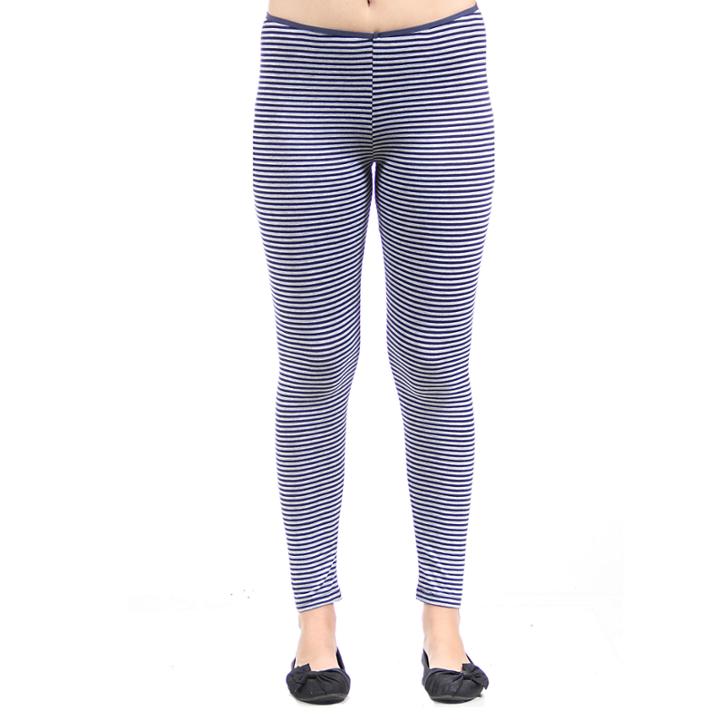24/7 Comfort Apparel Navy Grey Stripped Knit Leggings