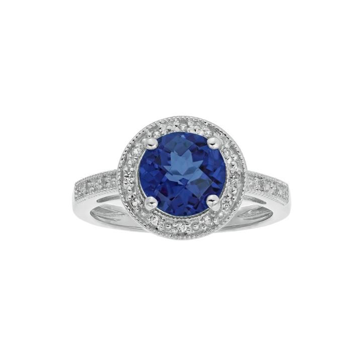 Lab-created Blue And White Sapphire Round Sterling Silver Ring