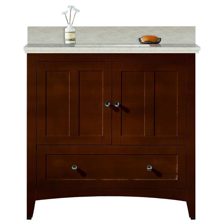 36-in. W Floor Mount Walnut Vanity Set For 3h4-in. Drilling Beige Top Biscuit Um Sink