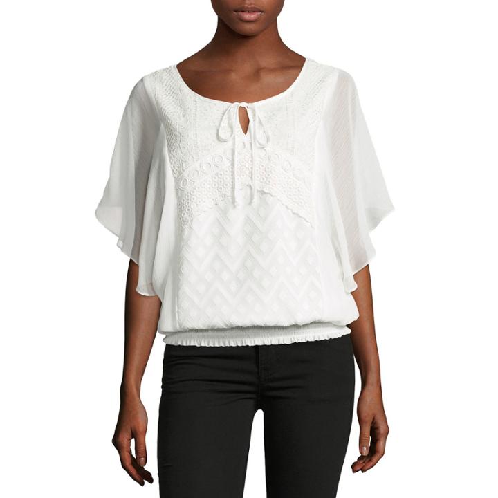 Alyx Crochet Smocked Dolman Jacquard Blouse
