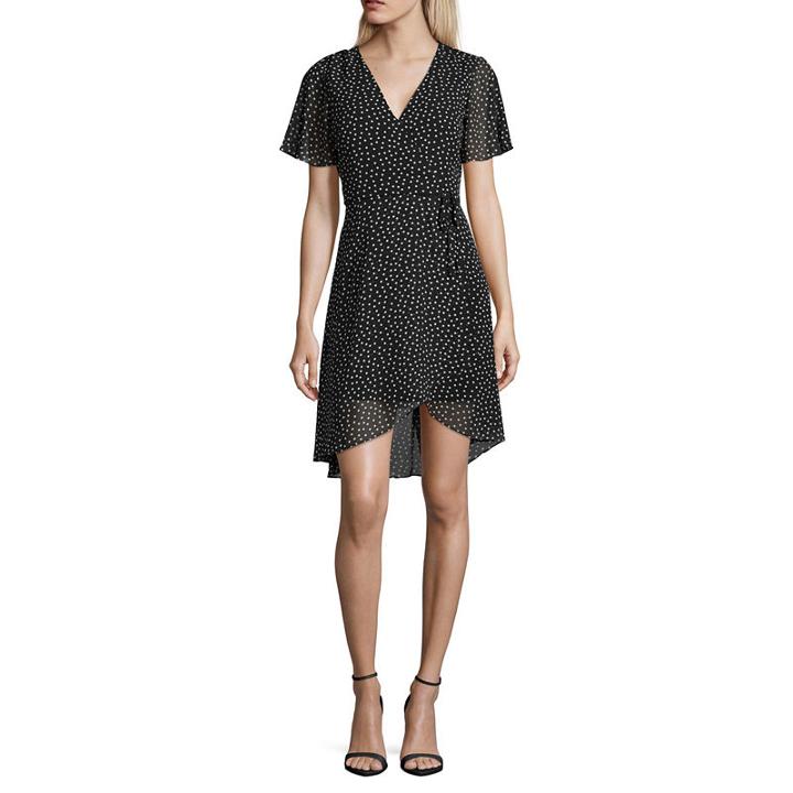 My Michelle Short Sleeve Dots Wrap Dress-juniors