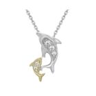 Diamond-accent 10k Yellow Gold Dolphins Mini Pendant Necklace