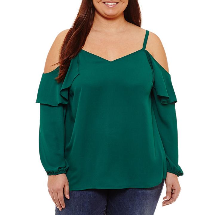 Bold Elements Long Sleeve Ruffle Cold Shoulder Blouse - Plus