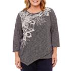 Alfred Dunner Montego Bay Spacedye Floral T-shirt- Plus