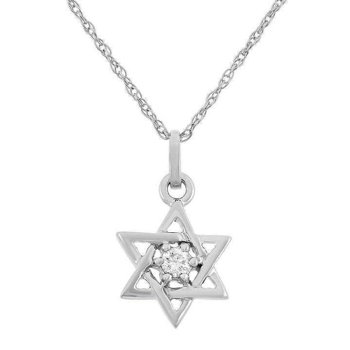 Star Of David Womens Diamond Accent Genuine White Diamond Star Pendant Necklace
