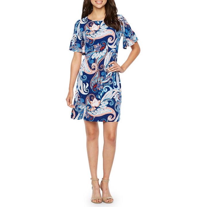 R & K Originals Short Bell Sleeve Paisley Print Shift Dress