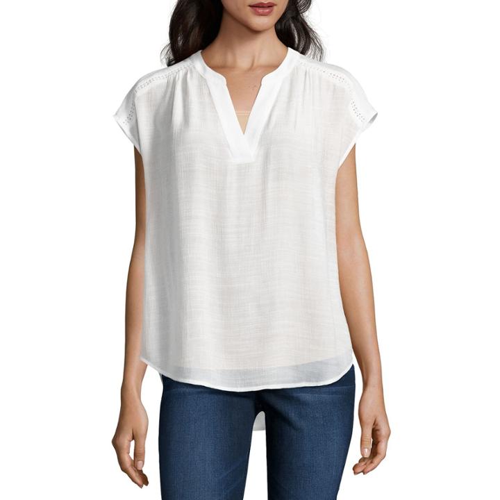 Liz Claiborne Short-sleeve Split-neck Blouse