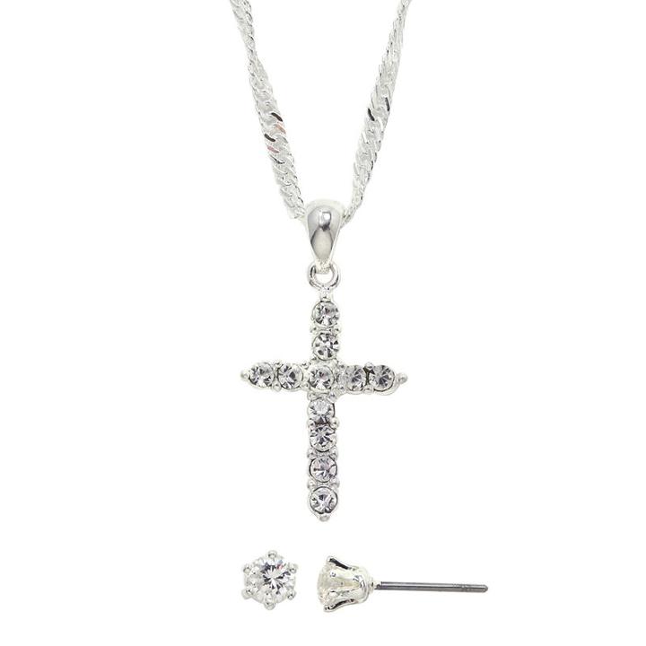 Sparkle Allure&trade; Cubic Zirconia Cross Pendant Necklace & Stud Earring Set