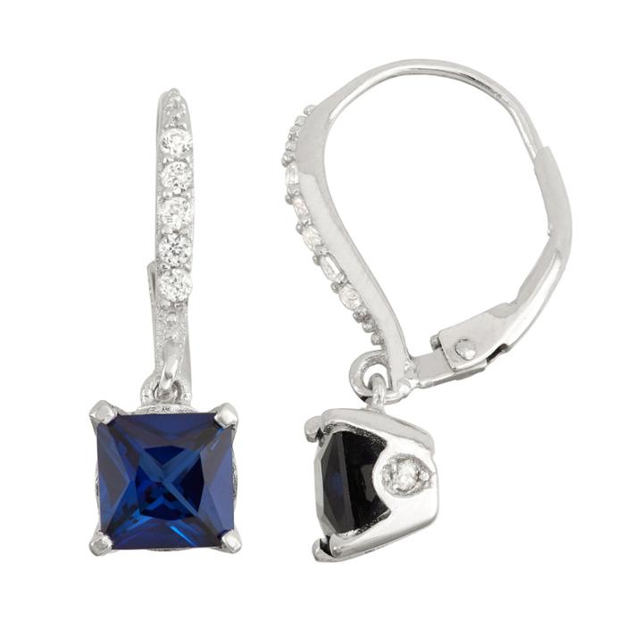 Diamond-accent Lab Created Blue & White Sapphire Sterling Silver Leverback Earring