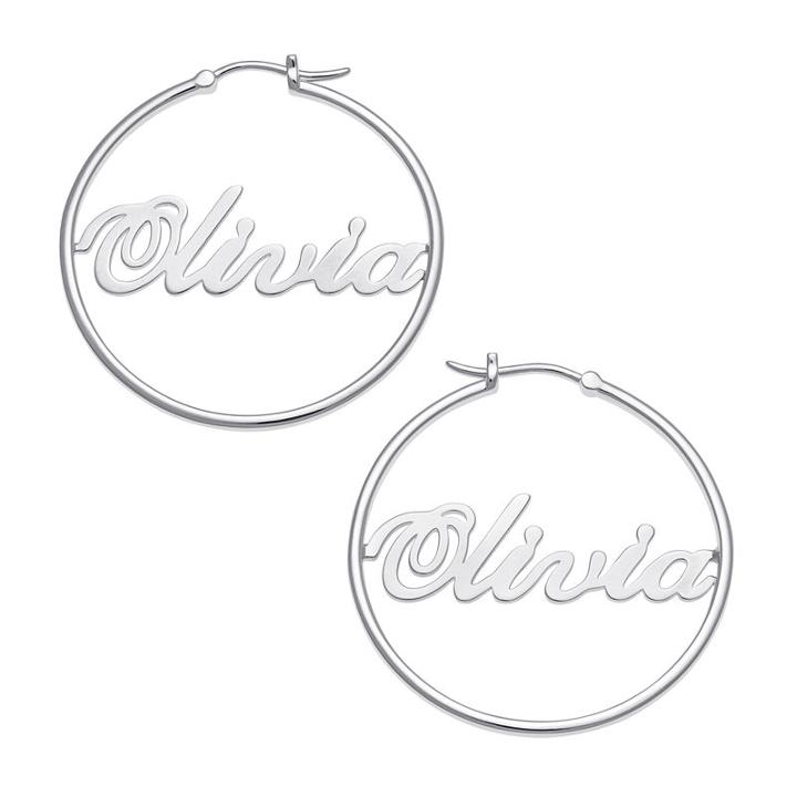 Personalized Sterling Silver 35mm Hoop Earrings