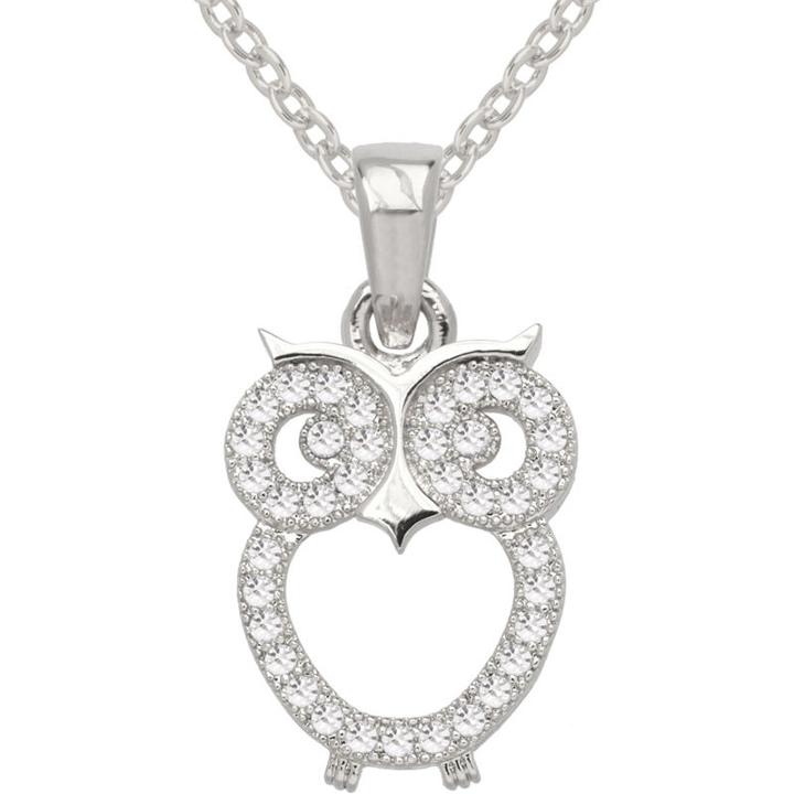 Sparkle Allure&trade; Pure Silver Plated Cubic Zirconia Fashion Owl Pendant Necklace
