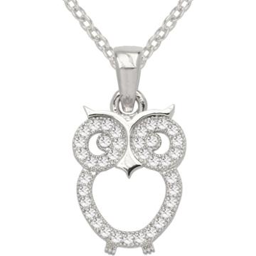 Sparkle Allure&trade; Pure Silver Plated Cubic Zirconia Fashion Owl Pendant Necklace