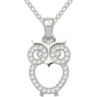 Sparkle Allure&trade; Pure Silver Plated Cubic Zirconia Fashion Owl Pendant Necklace