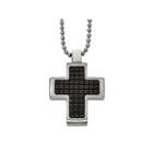 Mens Stainless Steel Black Ion-plated Textured Cross Pendant
