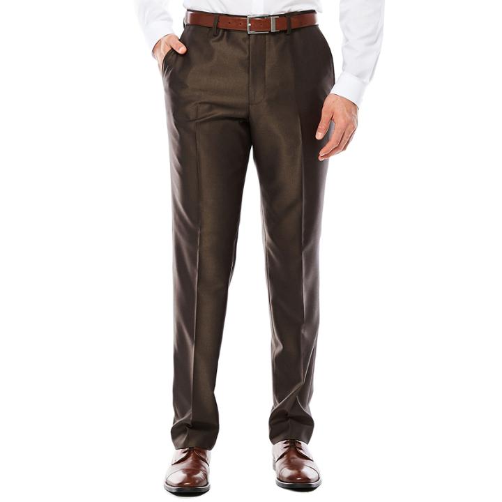 Men's Jf J. Ferrar Brown Shimmer Flat-front Straight-leg Slim-fit Pants